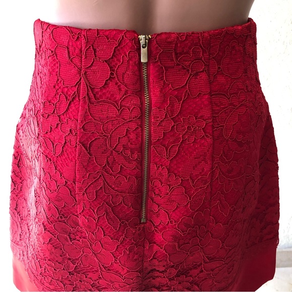 H & M Red Laced Floral A-Line Mini Skirt Women’s Size 8 Fully- Zippered Back - Picture 16 of 16